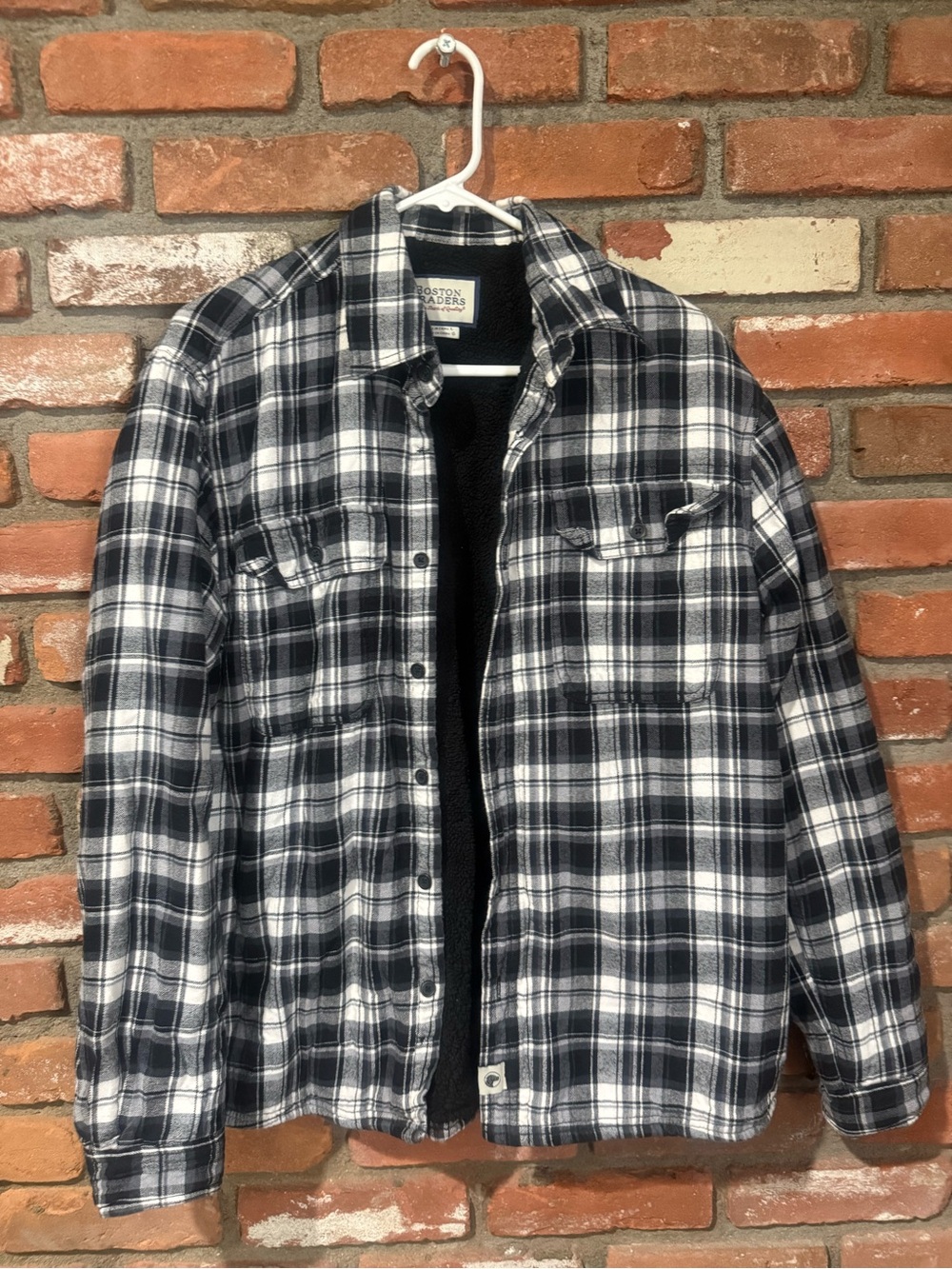 Boston Traders Black & White Plaid Sherpa Shirt Jacket